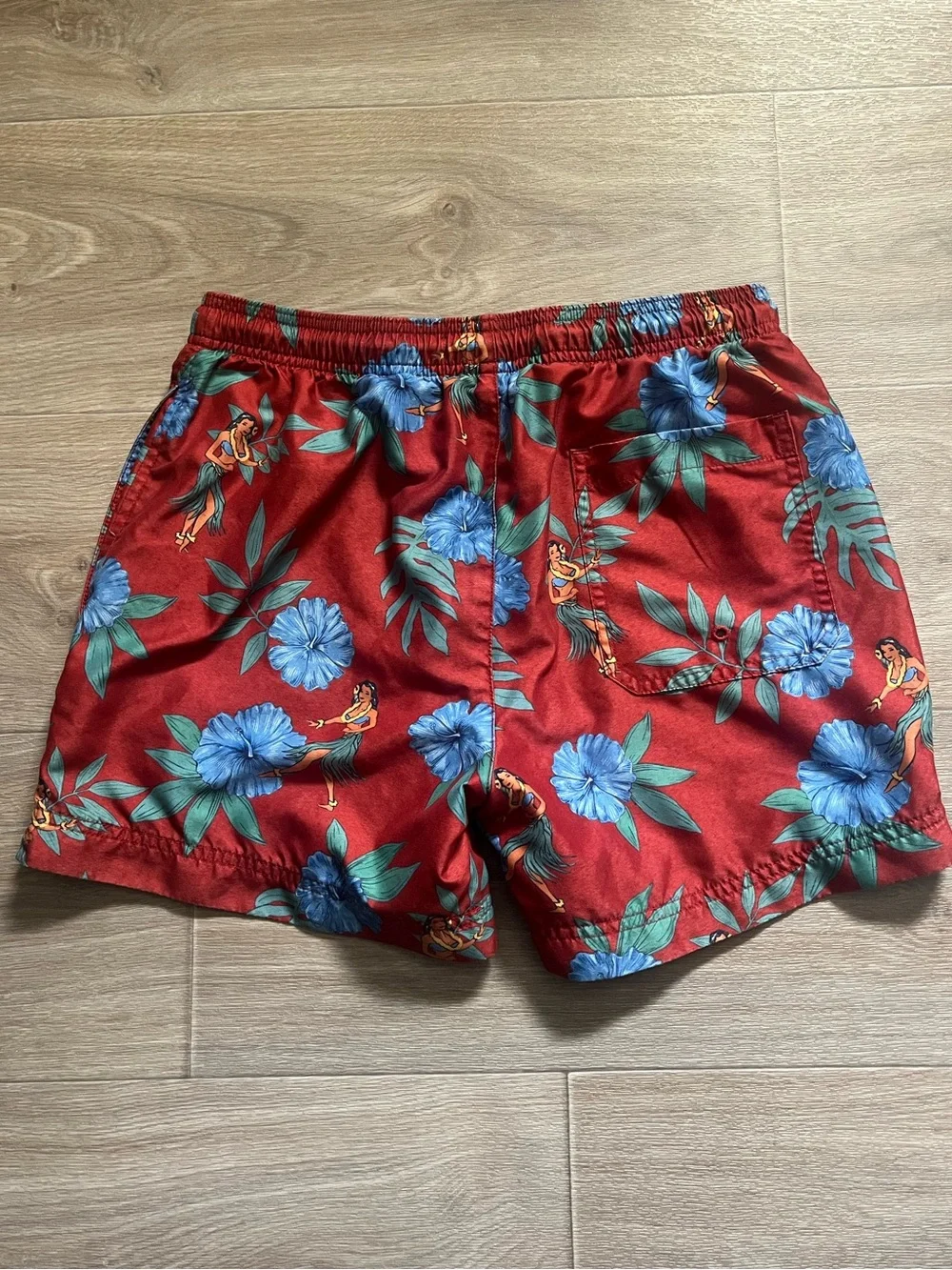 Pacsun Red & Blue Floral Hawaiian Swim Trunks - Size S